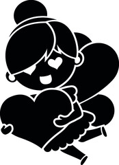Cartoon Fairy Wings Love Heart Wing Sprite Pixie Fairies Black and White Vector Design Illustration