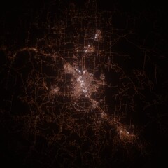 Medford (Oregon, USA) street lights map. Satellite view on modern city at night. Imitation of aerial view on roads network. 3d render