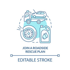 Join roadside rescue plan turquoise concept icon. Towing vehicle. Road trip tip abstract idea thin line illustration. Isolated outline drawing. Editable stroke. Arial, Myriad Pro-Bold fonts used