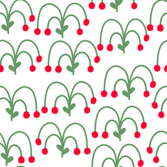 Cute modern seamless pattern with abstract berries for wallpaper or fabric design. Hand-drawn repeat background with   branches of pink berries on white background.