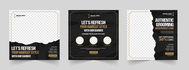 Barber shop hair salon and grooming content ideas for social media square post banner template