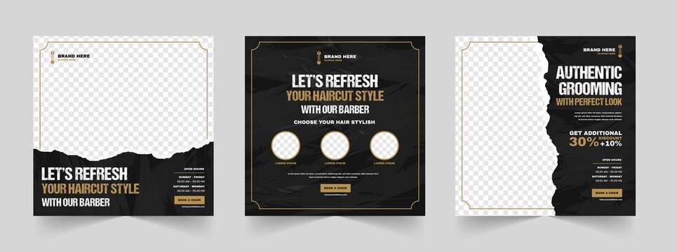 Barber Shop Hair Salon And Grooming Content Ideas For Social Media Square Post Banner Template