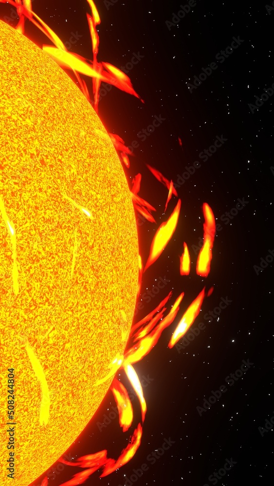 Poster sun solar flare in space background vertical 3d rendering