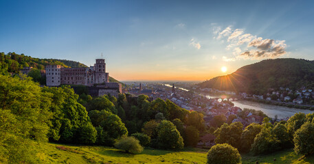 Panoramic view of beautiful medieval town Heidelberg including Carl Theodor Old Bridge, Neckar...
