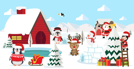 North pole arctic Landscape christmas cartoon Background