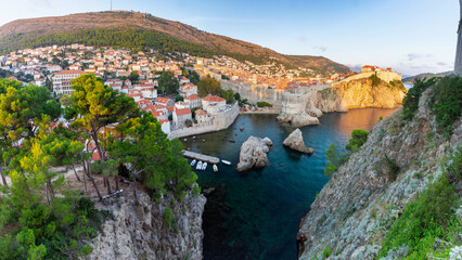 Dubrovnik. Aerial view of the old city and stone fortifications.