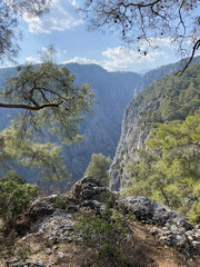 Impressive view from Tazi Canyon. Manavgat, Antalya,Turkey. (Bilgelik Vadisi). Great valley and cliff. Greyhound Canyon, Wisdom Valley.