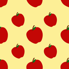 Apple seamless pattern concept. Red apples on colored background. Image isolated on yellow background. Vector illustration. Design element for wrapping paper poster website backgrounds