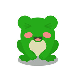 Cheerful cute frog. Green cartoon frog sitting. Vector illustration isolated on white background. Design element. Registration of posters office printing on fabric brochures posters sites