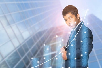 Businessman in suit with stock trading analyzing graph chart forex.