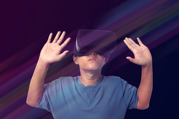 Man wearing VR virtual reality Headset virtual Global Internet connection metaverse.