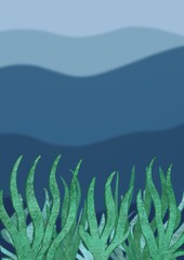 sea waves ocean waves bleu shades background with sea plants © Mateusz