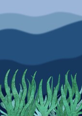 morskie oceaniczne tło z wodorostami na różnych planach, zieleń z niebieskimi kolorami - obrazy, fototapety, plakaty