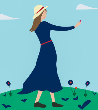 Spring illustration girl in a hat 