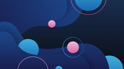 Abstract blue yellow and pink background with waves and circles