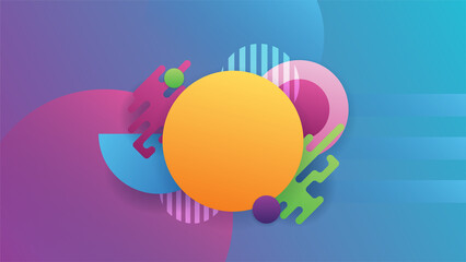 Abstract blue yellow and pink background with waves and circles