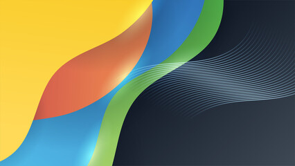 Abstract blue yellow and pink background with waves and circles