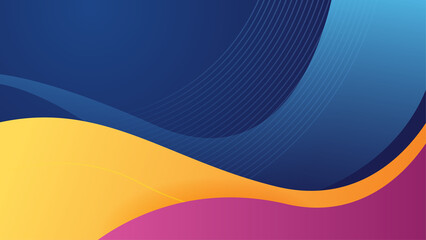 Abstract blue yellow and pink background with waves and circles