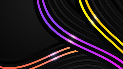Abstract black background with yellow orange and purple lines