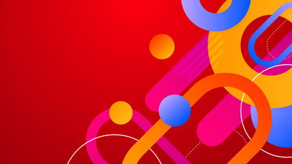 Abstract blue orange red colorful background with geometric shapes and waves