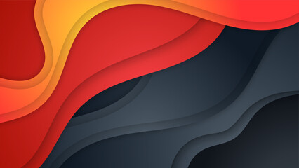 Abstract black red and orange background with colorful shapes, waves, lines, circles, and pattern