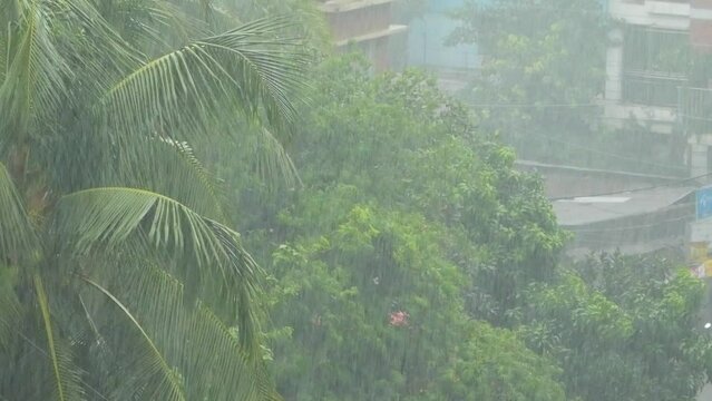 old residential buildings at rainy day in dhaka city in bangladesh