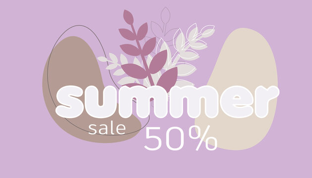 Summer sale banner with pastel color.   Design for spa flyer, cosmetic poster or website design. Vector illustration