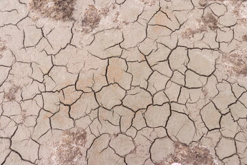 Top view of the dried up cracked soil. Drought, crop failure, global warming, climate change concept. Abstract texture background