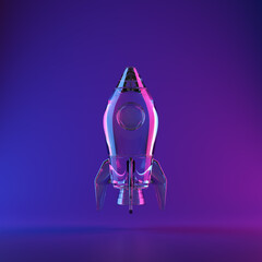 Floating space glass rocket on background, Business startup concept.3d illustration.
