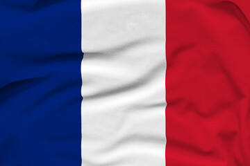 France national flag, folds and hard shadows on the canvas