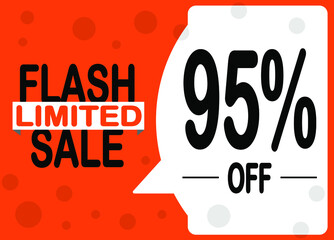 95% Flash sale. 95% discount limited offer web banner semi flat style illustration in orange.