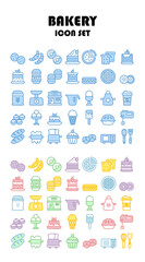 Set of bakery shop icons. Detailed outline color
