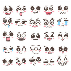 Collection of face expression, Cartoon faces. Expressive eyes and mouth, smiling, crying and surprised character face expressions