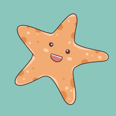 cute starfish cartoon character, sea animal underwater illustration and vector