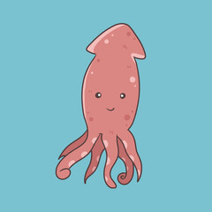 cute octopus cartoon character, sea animal underwater illustration and vector