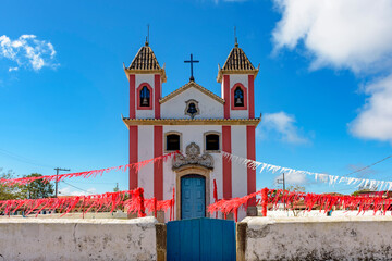 Old and simple colonial-style church in the small town of Lavras Novas, Ouro Preto district in...
