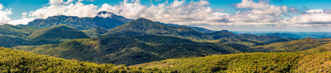 Panoramic photography in Lavras Novas of the hills, mountains, vegetation and relief characteristic of the state of Minas Gerais, Brazil