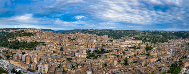 Aerial view of Modica, Sicily, Italy. Modica (Ragusa Province), view of the baroque town. Sicily, Italy. Ancient city Modica from above, Sicily, Italy - obrazy, fototapety, plakaty