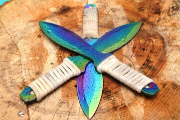 Sports throwing knives on target
