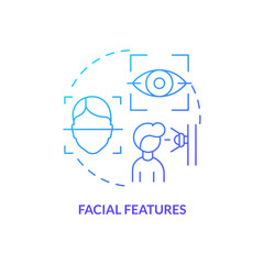Fototapeta na wymiar Facial features blue gradient concept icon. Biometric identification technology abstract idea thin line illustration. Face recognition. Isolated outline drawing. Myriad Pro-Bold font used