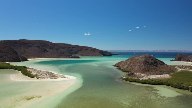 Scenic aerial view of famous Balandra beach at La Paz, Baja California, Mexico