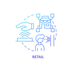Retail blue gradient concept icon. Biometric technology application abstract idea thin line illustration. E-commerce. Security measures. Isolated outline drawing. Myriad Pro-Bold font used