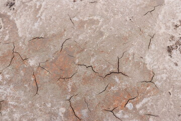 Top view of the dried up cracked soil. Drought, crop failure, global warming, climate change concept. Abstract texture background