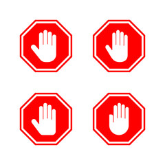 Obraz premium Stop icon vector. stop road sign. hand stop sign and symbol. Do not enter stop red sign with hand