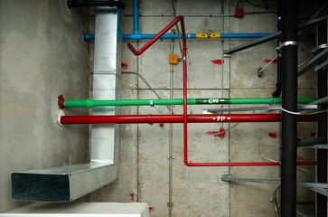 Authentic image, Ducting ventilation system and sanitary piping system or building assembly system