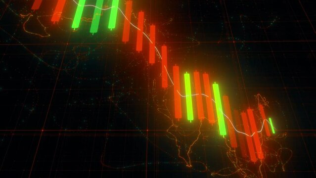 Stock Market Down Red CandleSticks. High quality 4k footage