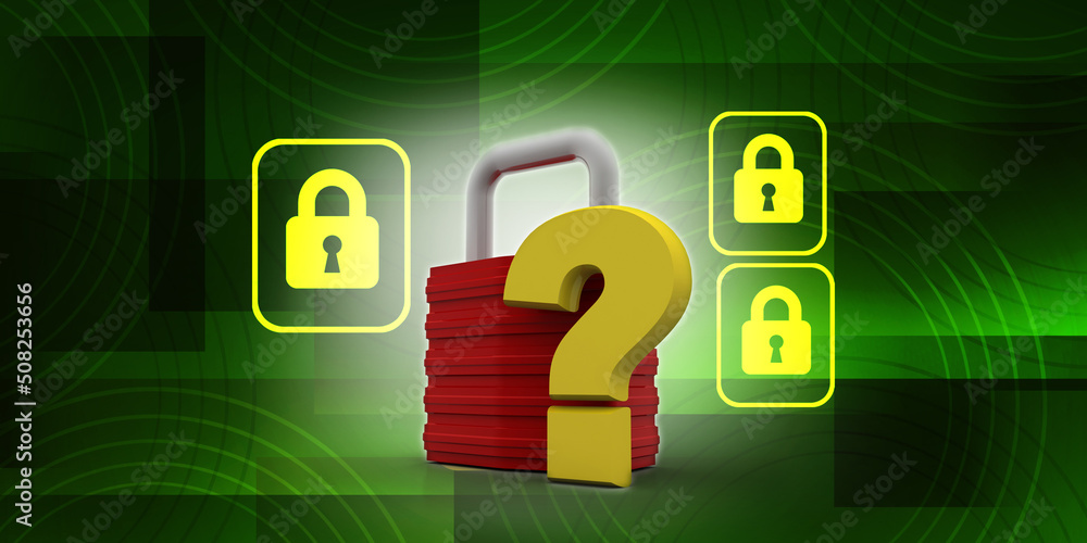 Poster 3d rendering question mark with lock