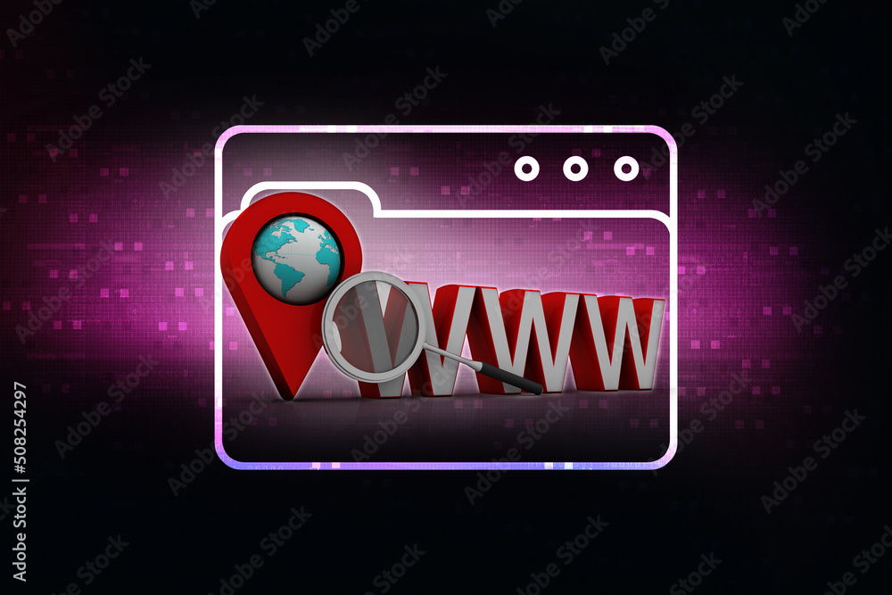 Poster 3d rendering red map pointer with www