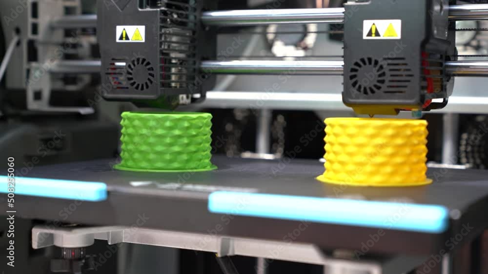Poster a 3d printer in the laboratory prints a structure from a polymer