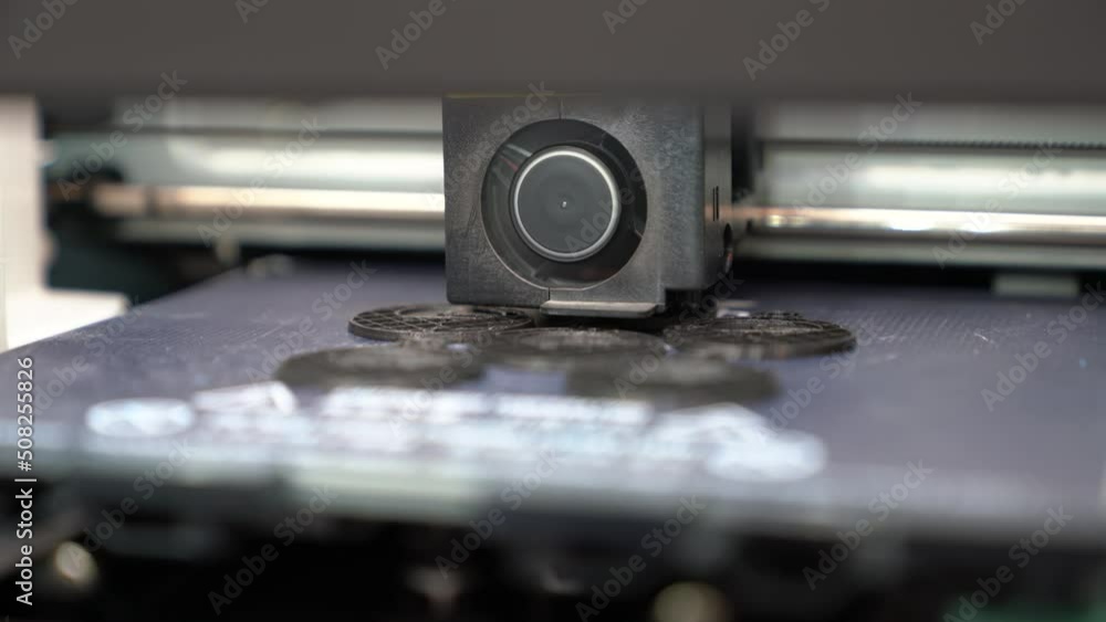 Poster a 3d printer in the laboratory prints a structure from a polymer